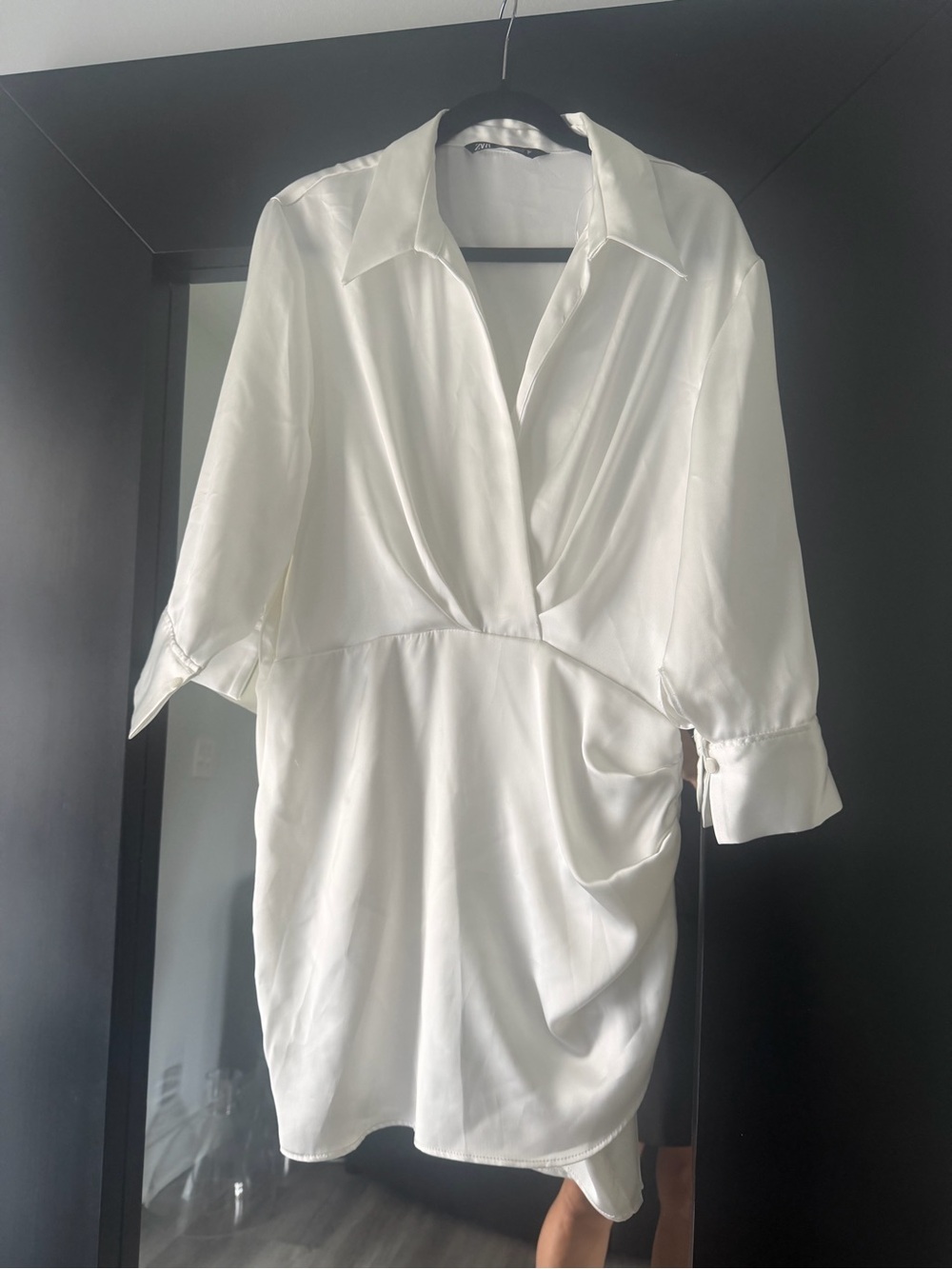 Zara Ivory Satin Wrap-Front Tunic
